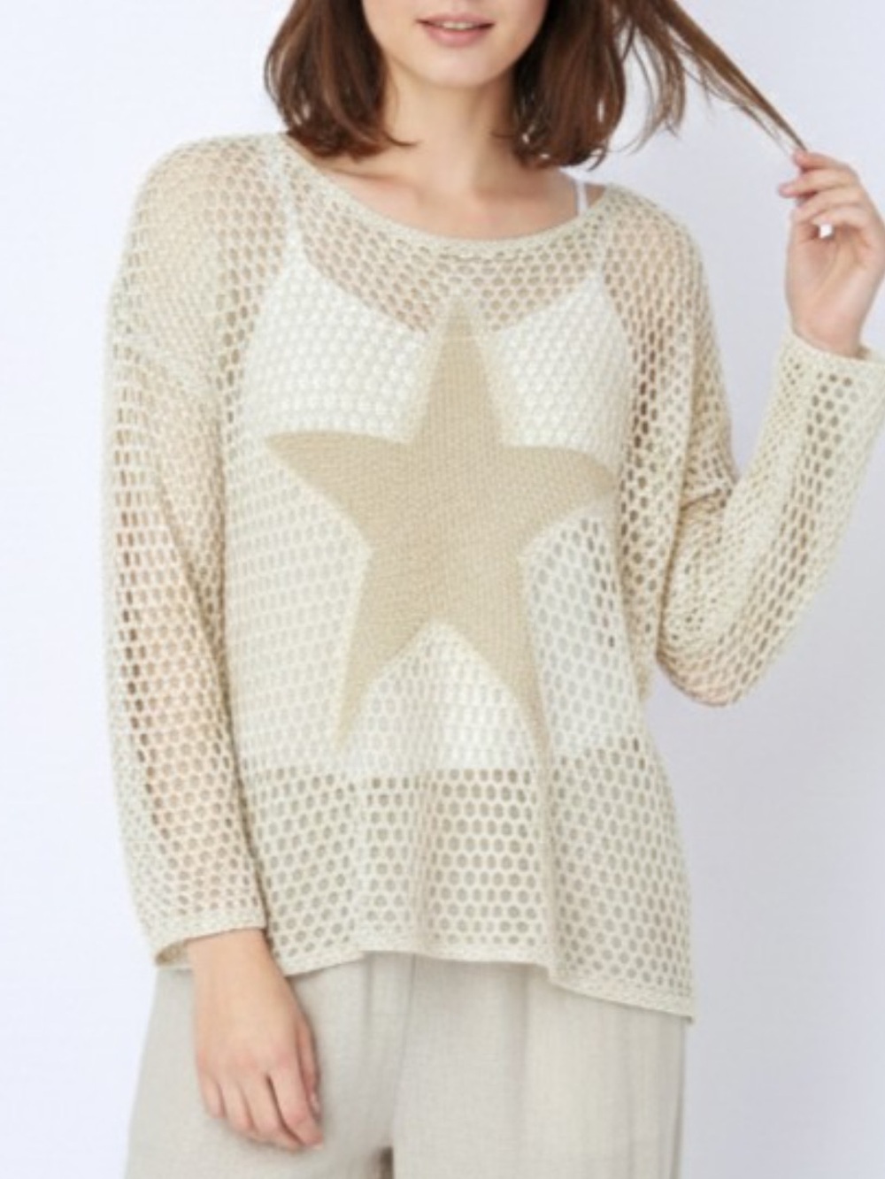 ShopEvelynne Cream Open-Knit Star Pullover - Picture 3 of 4